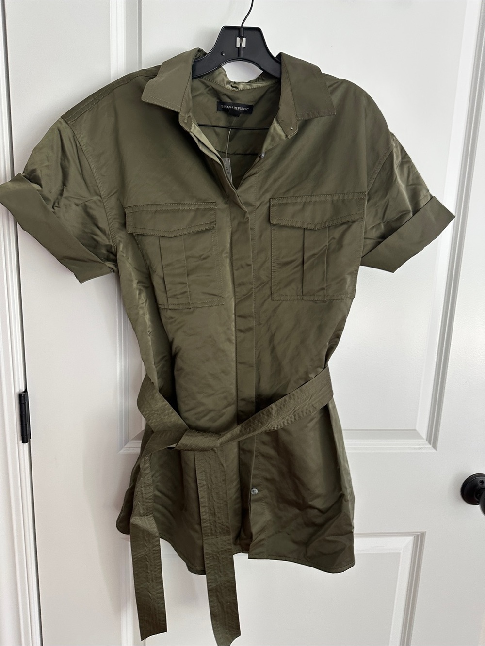Banana Republic Olive Utility Short-Sleeve Button-Down Shirt Dress